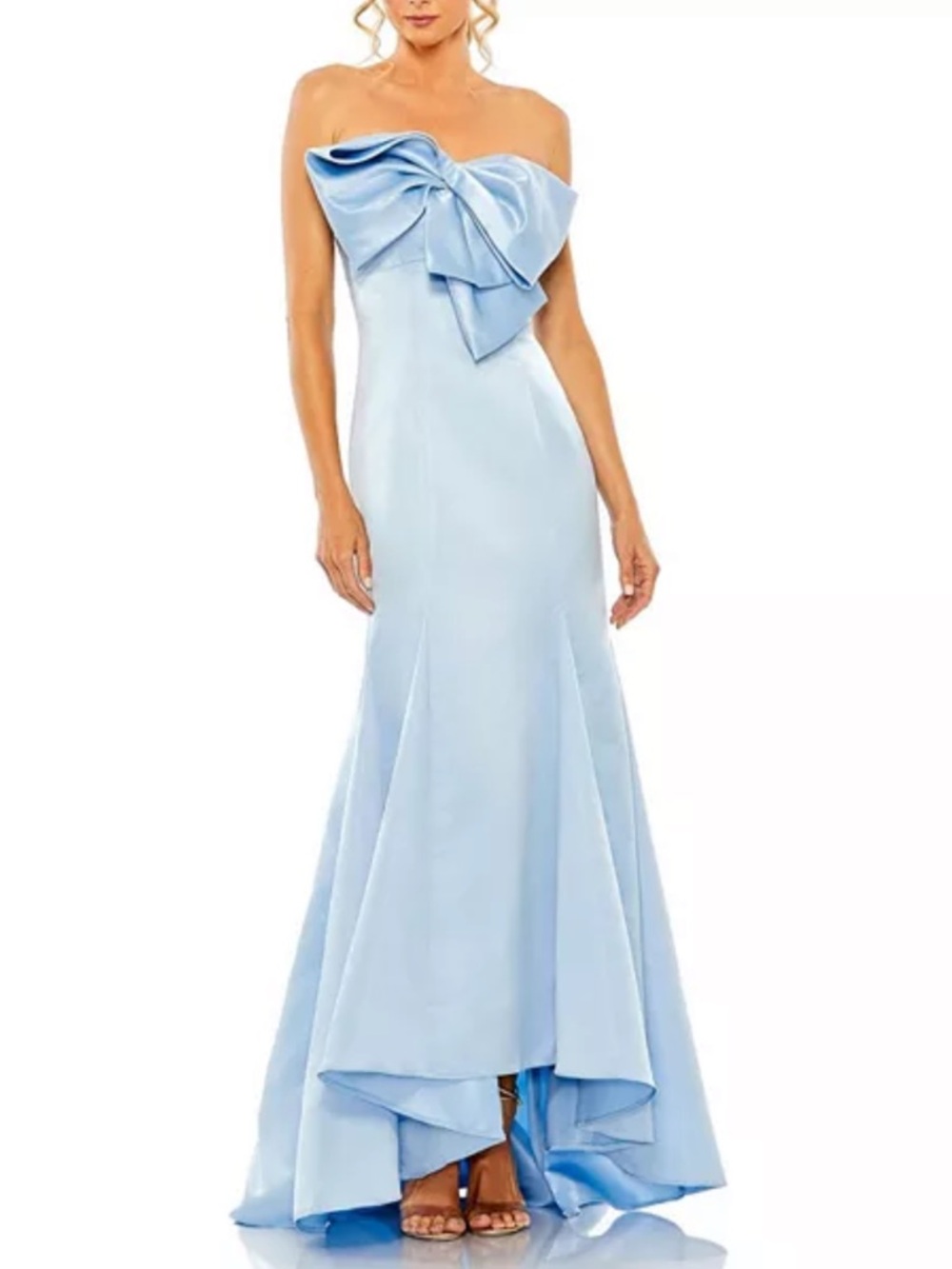 Mac Duggal Strapless Bow Mermaid Gown in Powder Blue
